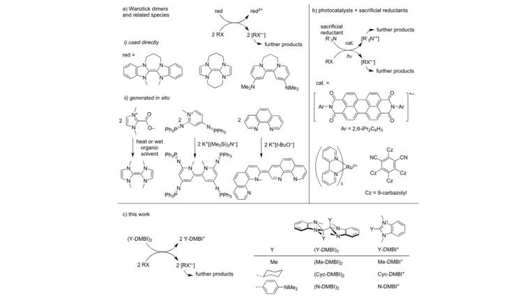 Beyond n-dopants for organic semiconductors: use of bibenzo[d]imidazoles in UV-promoted dehalogenation reactions of organic halides